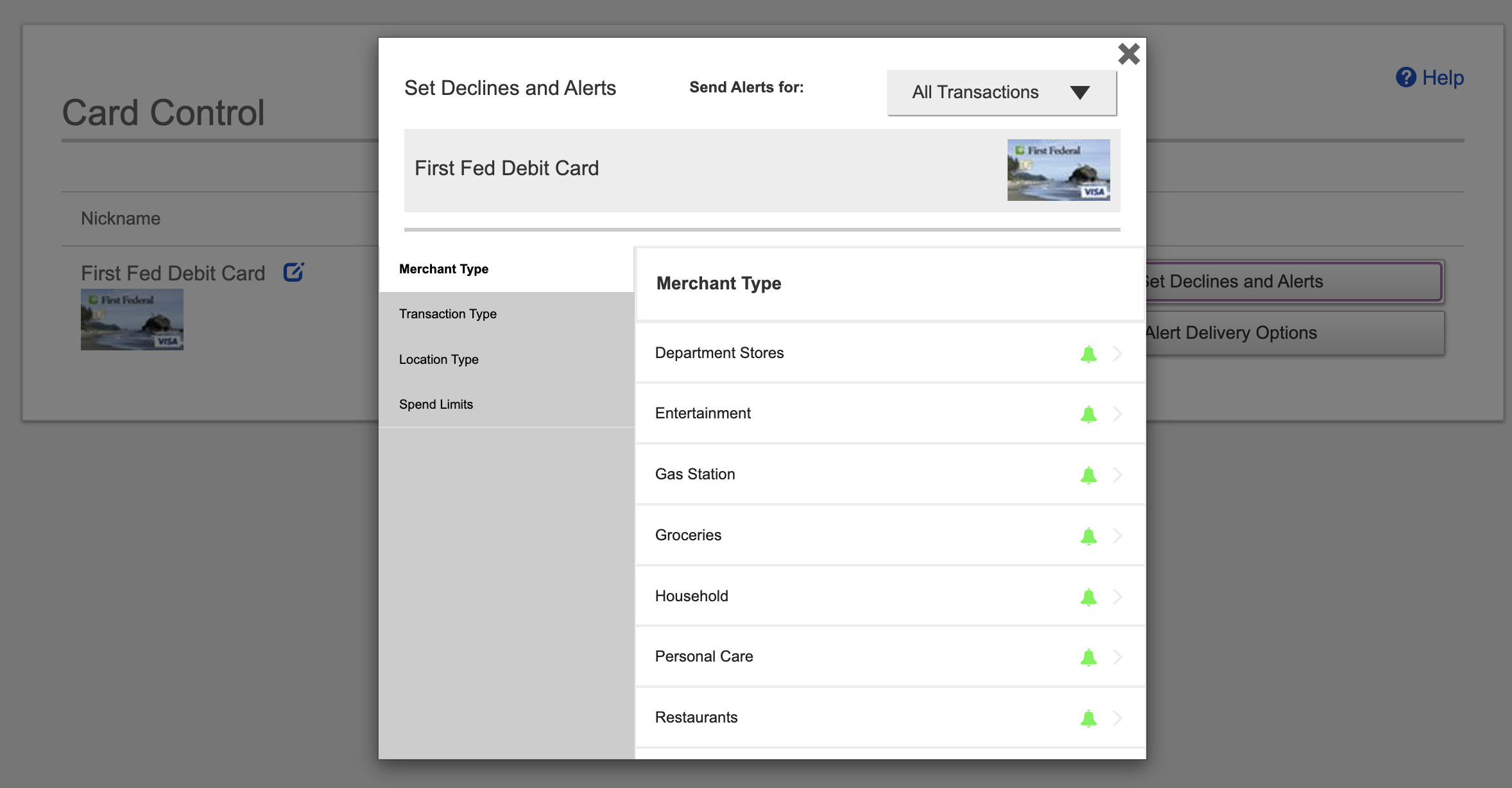 Card Controls in Online Banking