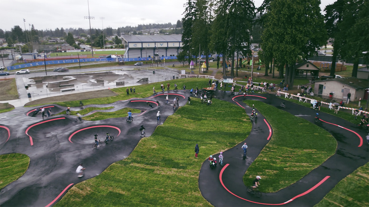 pump track opening day aerial