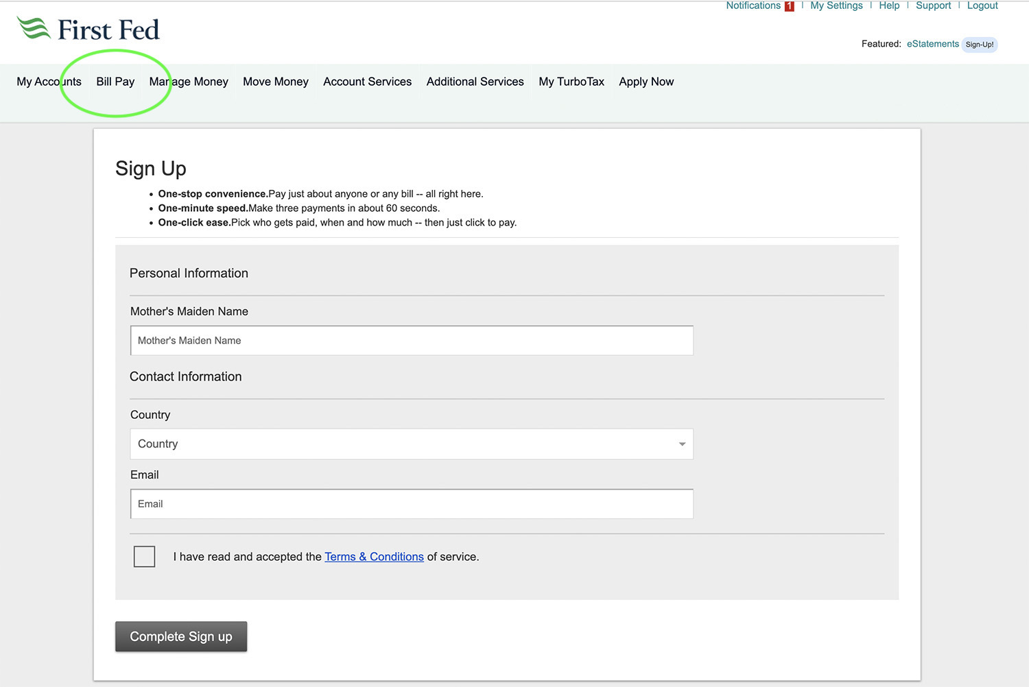 Bill Pay Setup Bill Pay Setup