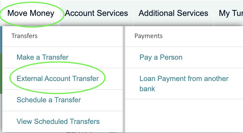 External Account Transfer Menu