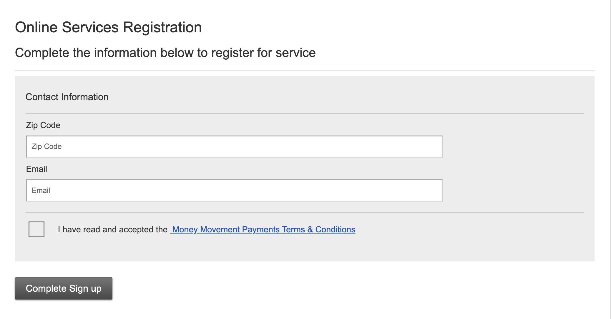 External Account Transfer registration