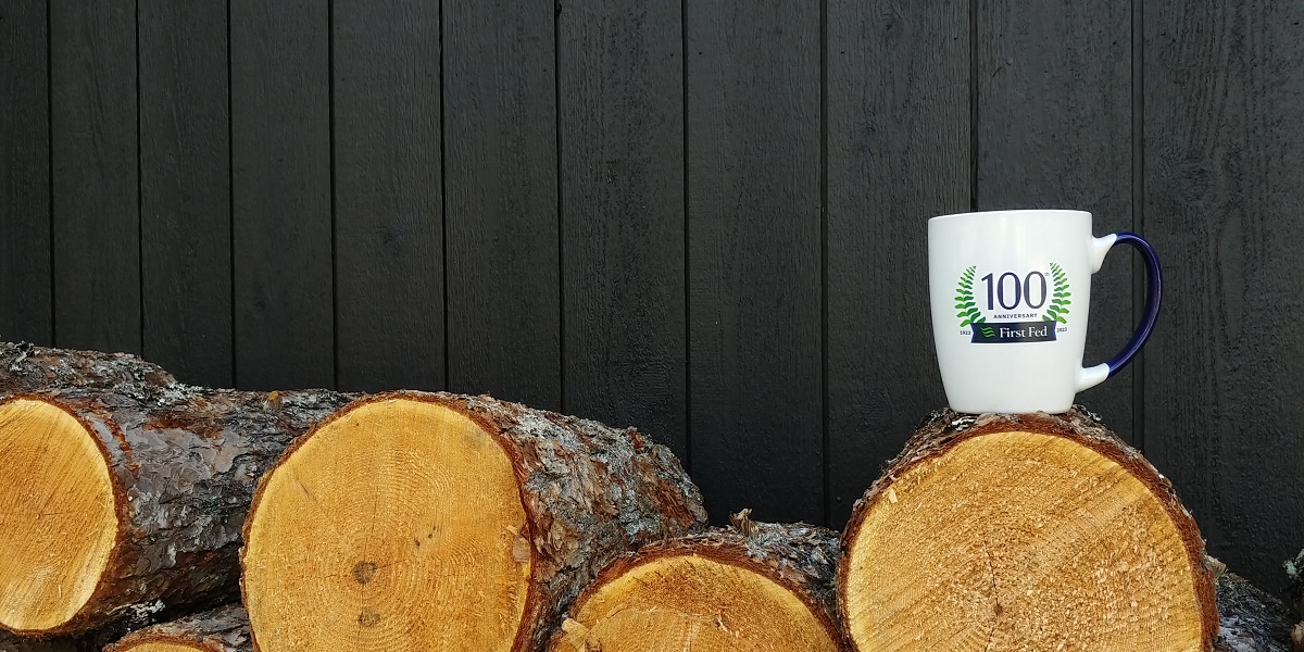 First Fed 100 Mug + Woodstack 1200x600 First Fed 100 Mug + Woodstack 1200x600
